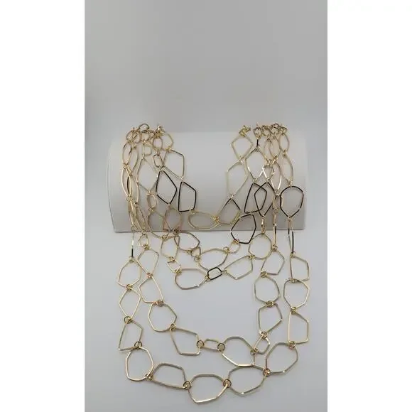 French Connections 5 Layered Multi Chain Long Gold Tone Necklace 37" - Picture 3 of 6